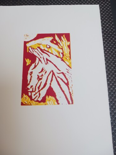 Printmaking titled "Cheval" by Myriam Rouffiange, Original Artwork, Linocuts