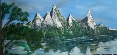 Peinture intitulée "montagne-hiver" par Myriam, Œuvre d'art originale, Huile