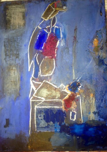 Peinture intitulée "Assis" par Myriem Monghal, Œuvre d'art originale, Acrylique