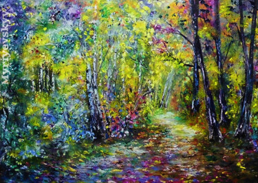 Painting titled "Colorful forest ( E…" by Myriyevskyyartstudio, Original Artwork, Oil