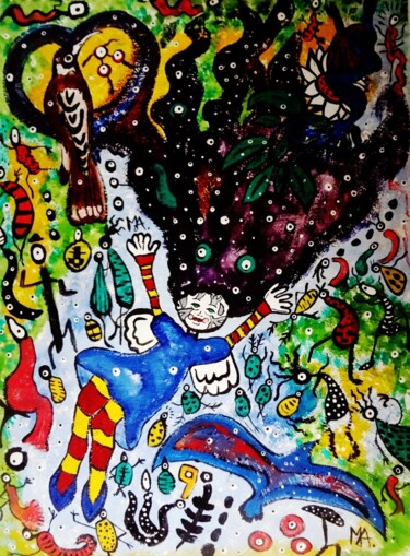 Pintura intitulada "menina,sonhos e ins…" por Myron Gomes, Obras de arte originais, Acrílico