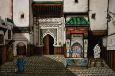 Painting titled "Nejjarine square" by Abdél Zhairi, Original Artwork, Pastel
