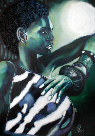 Malerei mit dem Titel "afrique-guerriere" von Mysane, Original-Kunstwerk, Öl