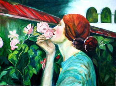 Peinture intitulée "a-la-rose.jpg" par Mysane, Œuvre d'art originale, Huile