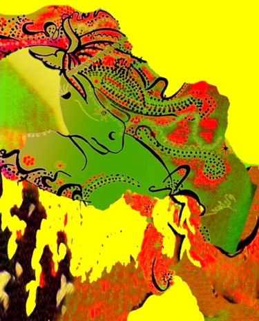 Arts numériques intitulée "La jument verte" par Mysane, Œuvre d'art originale, Peinture numérique