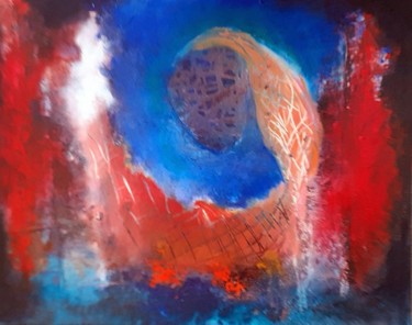 Pittura intitolato "dans les vagues" da Mysane, Opera d'arte originale, Pittura di vetro colorato
