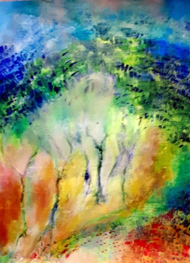 Peinture intitulée "brume au bois" par Mysane, Œuvre d'art originale, Acrylique