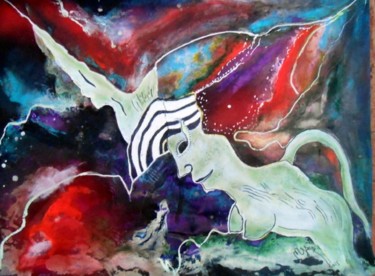 Malerei mit dem Titel "la licorne" von Mysane, Original-Kunstwerk, Acryl