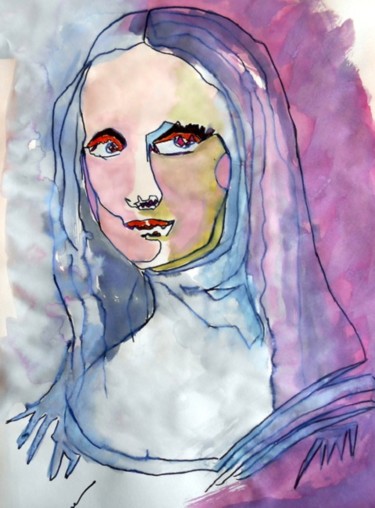 Drawing titled "Mona Lisa" by Mysane, Original Artwork, Ink