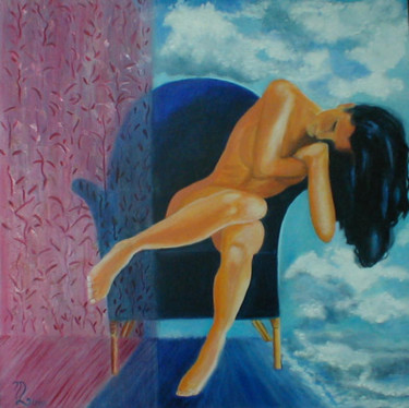 Peinture intitulée "la tête dans les nu…" par Mysane, Œuvre d'art originale, Huile