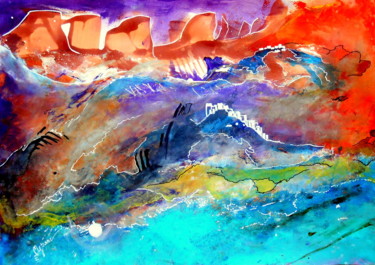 Pintura titulada "montañas y mar" por Mysane, Obra de arte original, Otro