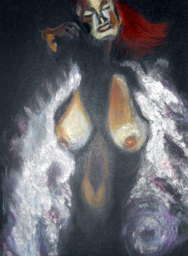 Dessin intitulée "nu-a-la-fourrure" par Mysane, Œuvre d'art originale, Pastel
