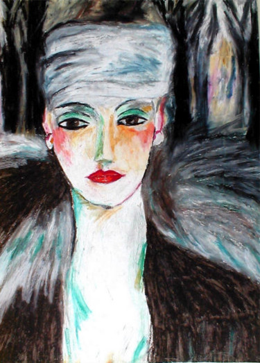 Disegno intitolato "dame à la toque" da Mysane, Opera d'arte originale, Pastello