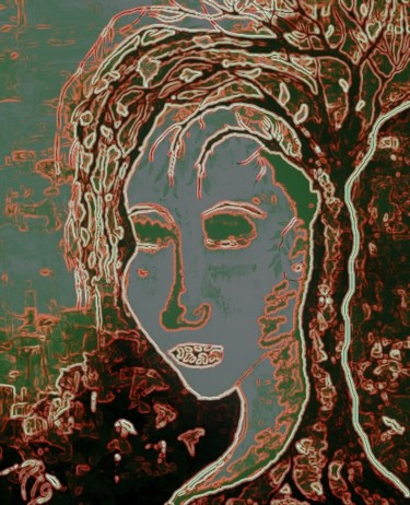 Arts numériques intitulée "dame-au-feuillage" par Mysane, Œuvre d'art originale, Peinture numérique