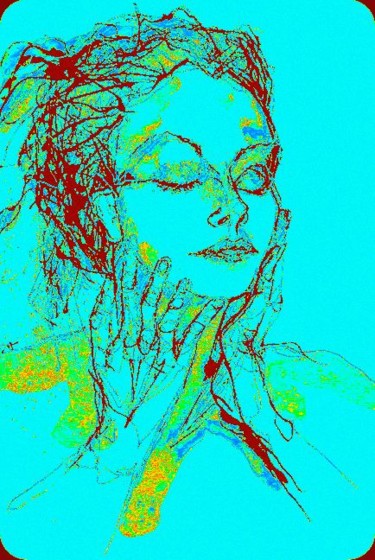 Digitale Kunst mit dem Titel "femme-en-vert" von Mysane, Original-Kunstwerk, Digitale Malerei