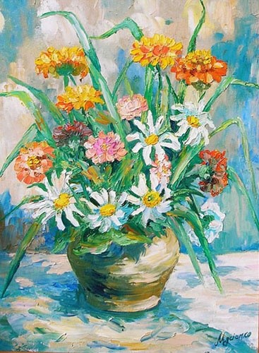 Painting titled "ромашки" by Irina Musienko, Original Artwork, Oil