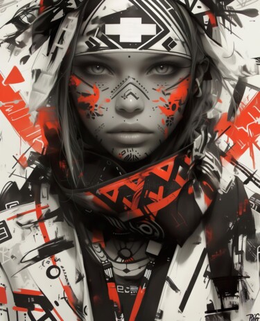 Digitale Kunst getiteld "Cyber Tribe" door Mysti Kali, Origineel Kunstwerk, AI gegenereerde afbeelding