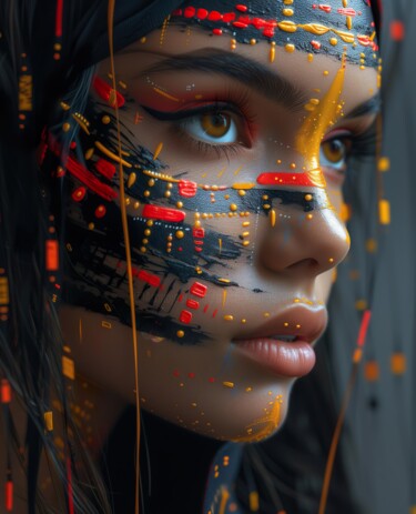 Digitale Kunst getiteld "Tribe Portrait" door Mysti Kali, Origineel Kunstwerk, AI gegenereerde afbeelding