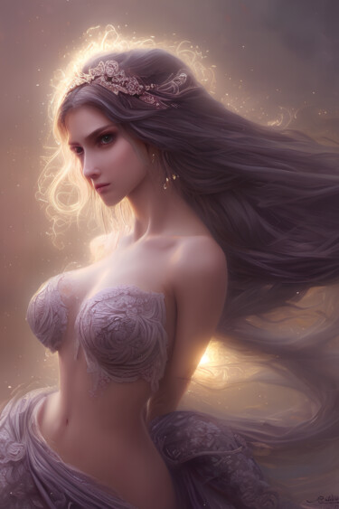 Digital Arts titled "Dreamy Woman" by Mystic Muse, Original Artwork, AI generated image