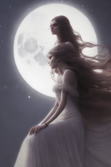 Digital Arts titled "Moon Lovers" by Mystic Muse, Original Artwork, AI generated image