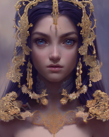 Arts numériques intitulée "Portrait Of A Queen" par Mystic Muse, Œuvre d'art originale, Image générée par l'IA