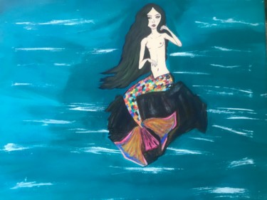 Peinture intitulée "Sirène arlequin" par Virginie R. (Nikitaforever), Œuvre d'art originale