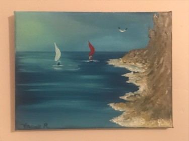 Peinture intitulée "Le voilier rouge" par Virginie R. (Nikitaforever), Œuvre d'art originale