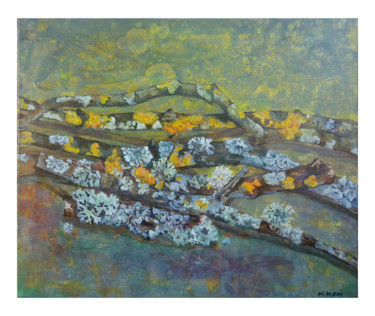Peinture intitulée "Lichens et Brnaches" par Myung Hee Lee, Œuvre d'art originale, Tempera Monté sur Châssis en bois