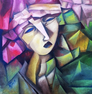Portrait- Cubism. Avant-garde 20th century Painting titled "Portrait- Cubism. A…" by Nadezda Baruns, Original Art, Oil