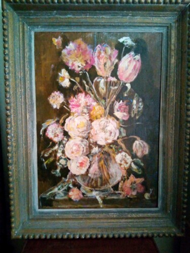 Painting titled "Fleurs dans un vase…" by N-J Gomiéro, Original Artwork, Acrylic