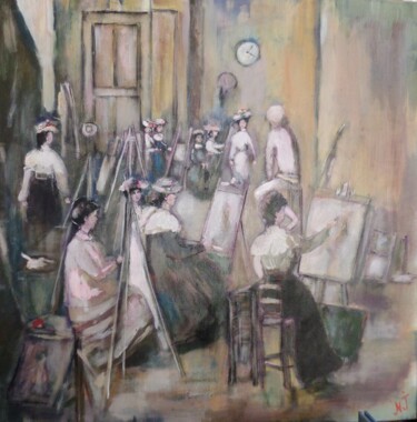 Painting titled "A l'atelier des Bea…" by N-J Gomiéro, Original Artwork, Acrylic