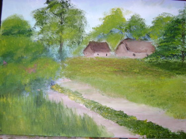 Painting titled "Картина "Деревня"." by Nikita Mitrikov, Original Artwork, Oil