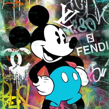 Painting titled "Mr.Mickey $" by N Nathan, Original Artwork, Digital Painting Mounted on Aluminium