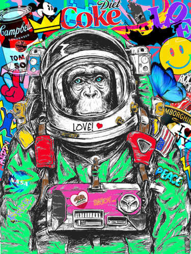 Pittura intitolato "SPACE MONKEY" da N Nathan, Opera d'arte originale, Pittura digitale