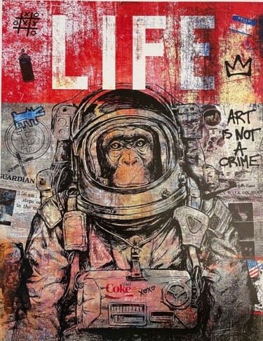 Painting titled "SPACE MONKEY "red"" by N Nathan, Original Artwork, Acrylic Mounted on Aluminium
