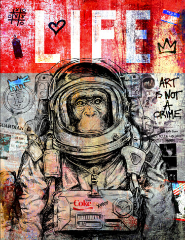 Artes digitais intitulada "SPACE MONKEY RED pr…" por N Nathan, Obras de arte originais, Pintura digital