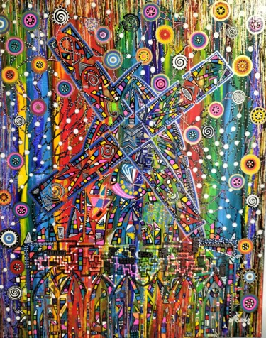 Картина под названием "Le moulin" - Nacéra Oussad, Подлинное произведение искусства, Акрил Установлен на Деревянная рама для…