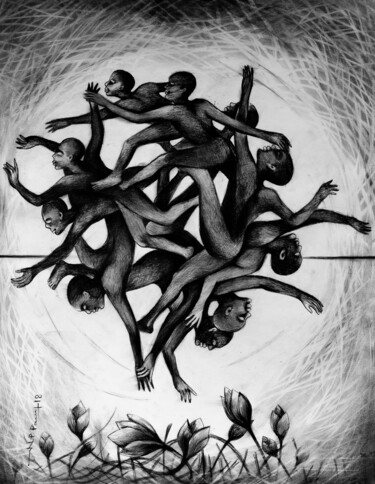 Dessin intitulée "Circle of life" par N.P Pandey, Œuvre d'art originale, Fusain