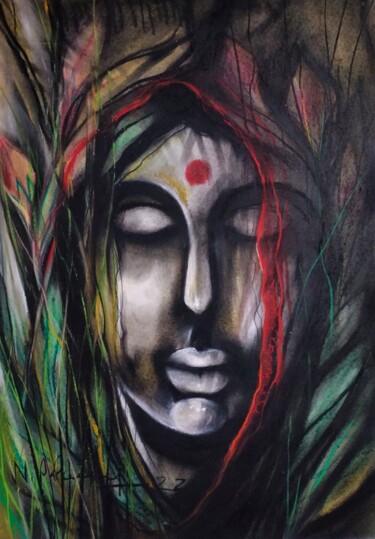 Drawing titled "Behind the shadow" by N.P Pandey, Original Artwork, Charcoal