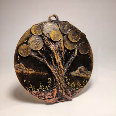 Sculpture intitulée "Монета дерева жизни" par Katarina Savchenko, Œuvre d'art originale, Bois