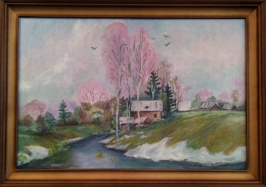 Картина под названием "Весеннее утро" - Натка Тюняка, Подлинное произведение искусства, Масло Установлен на Деревянная рама…