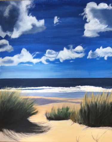 Painting titled "la plage aux ajoncs" by Nicole Vila, Original Artwork, Oil