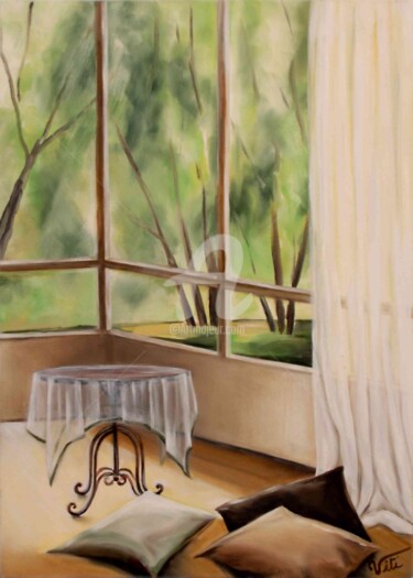 Painting titled "Reading Room" by Nathalie Viti, Original Artwork, Oil