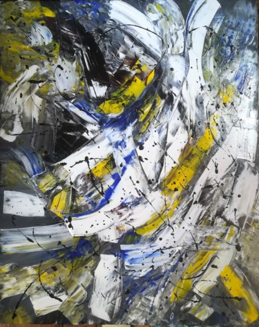 Painting titled "gilet jaune" by Nadine Warnet-Ponsart, Original Artwork, Acrylic Mounted on Wood Stretcher frame