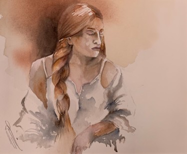 Peinture intitulée "Femme rousse" par Naalya, Œuvre d'art originale, Aquarelle Monté sur Carton