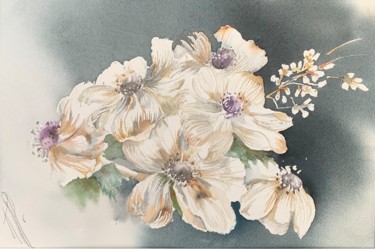 Peinture intitulée "Fleurs blanches" par Naalya, Œuvre d'art originale, Aquarelle Monté sur Carton