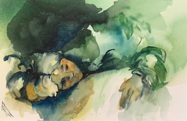 Peinture intitulée "Femme endormie" par Naalya, Œuvre d'art originale, Aquarelle Monté sur Carton