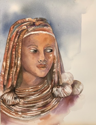 Peinture intitulée "Africaine" par Naalya, Œuvre d'art originale, Aquarelle Monté sur Carton