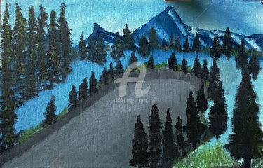 Painting titled "Mountain with beaut…" by Naaz Ansari (An Imaginative World), Original Artwork, Oil