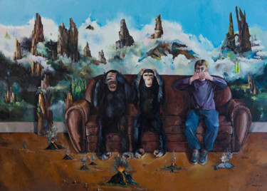 Peinture intitulée "Les trois singes" par Nabli, Œuvre d'art originale, Huile